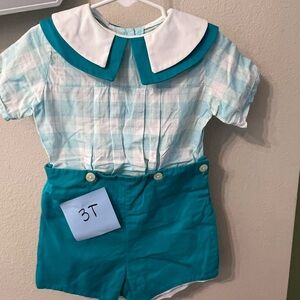 Teal and White Plaid Toddler Outfit